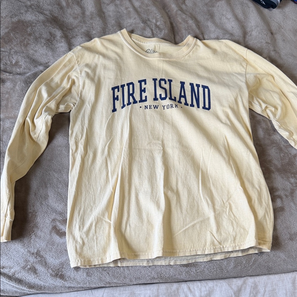 Blue 84 Pale Yellow Long-Sleeve Tee with Navy 'Fire Island' Print